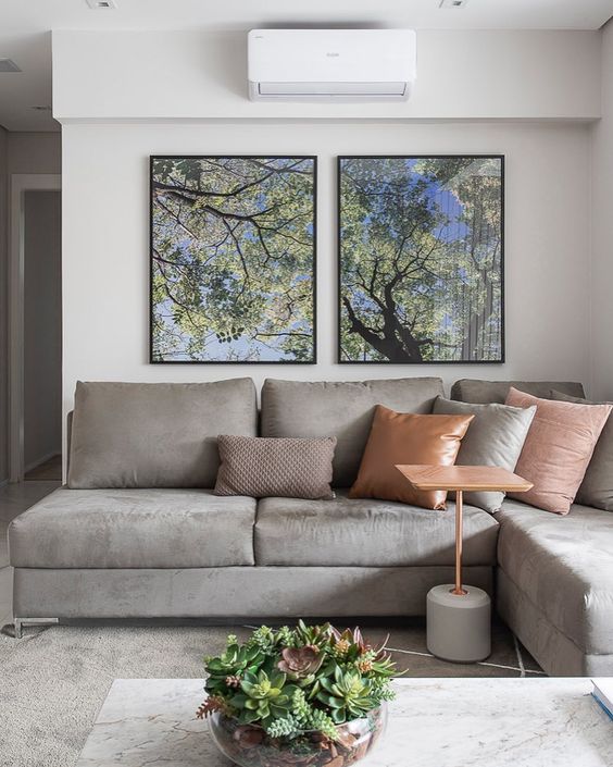 sofa de suede cinza